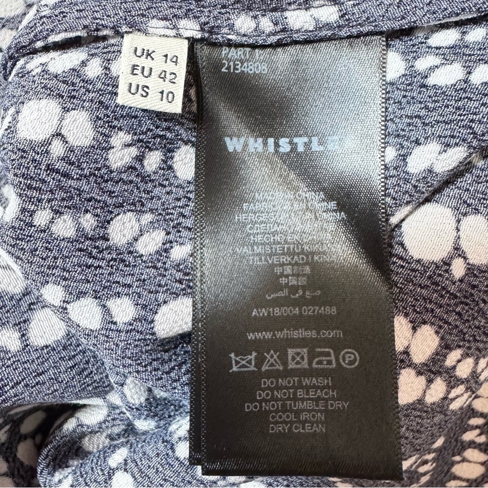 Whistles Savannah Print Wrap Dress Abstract Polka Dots Navy White Costal Size 10 - Picture 12 of 15